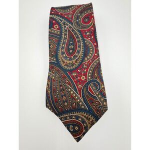 John Henry Mens Red Blue Gold Paisley Silk Tie MadeinUSA Business Formal Necktie